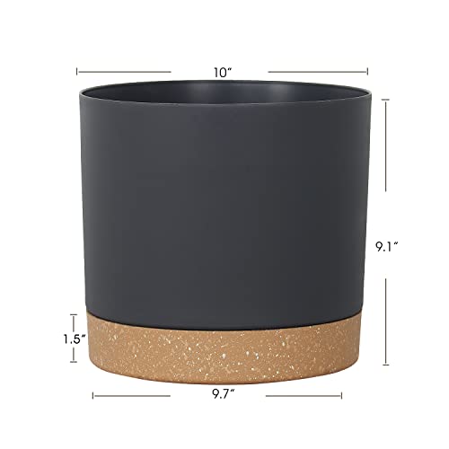 kubvici Plant Pots for Indoor Plants, 2 Pack 10 Inch Plant Pot Plastic Flower Pots Planters with Drainage Saucer for Indoor Outdoor Garden Home (10" Black) - color: Black, size: 10 inch