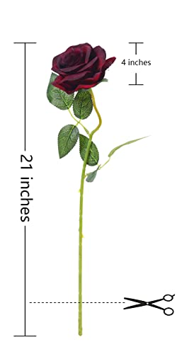Laelfe 12 PCS Artificial Flowers Roses Silk Flowers Fake Long Stem Artificial Roses for Home Wedding Bathroom Kitchen Decorations (Wine Red) - color: Wine Red