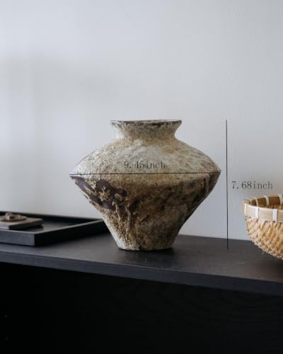 Large Rusty Ceramic Vase, Pottery Farmhouse Flower Vase for Centerpieces, Wabi Sabi Decorative Vase for Table, Living Room, Bedroom, Bathroom - color: Rust-short, size: Large