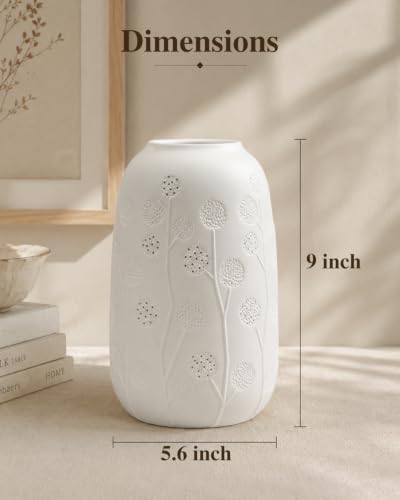 TACAHE Ceramic Vase Table Lamp, 2700K Bulb & 3 Artificial Flowers Included, E12 Socket, Inline Switch, Handmade Openwork Craft, Ambient Light for Living Room Bedroom - Dandelion 9" - style: Dandelion