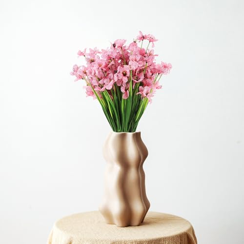 Amosfun 8pcs Pink Artificial Silk Flowers Faux Hydrangea Bouquet with Green Grass Stems UV Resistant Outdoor Decoration for Wedding Hotel Garden