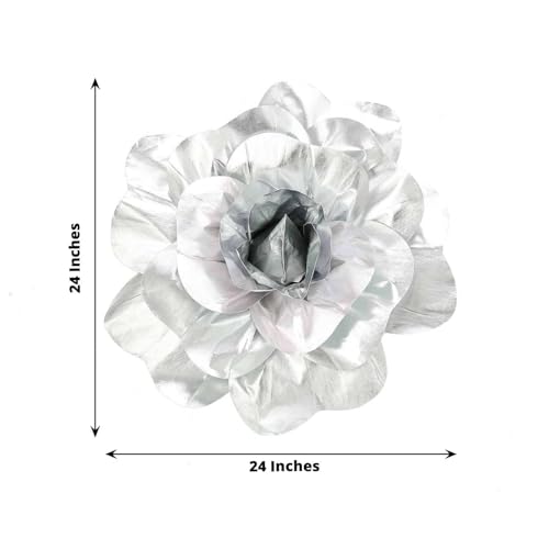 Efavormart Extra Large Foam Roses for Event Wall - 2 Pack 24” Silver Real Feel Artificial Flowers, Metallic Party Decor - color: Silver, size: 24 Inch (2 Pack)