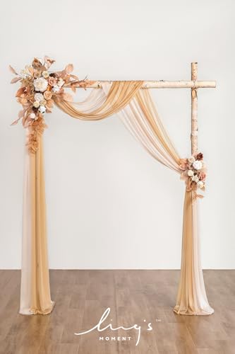 Ling's moment Boho Wedding Arch Flowers Kit Pack of 4, 2pcs Hanging Artificial Floral Arrangement 2pcs Chiffon Drapes Ceremony Fake Silk Rose Arbor Rustic Farmhouse Party Decor, Fall Orange Swags - color: Or-rust & Sepia