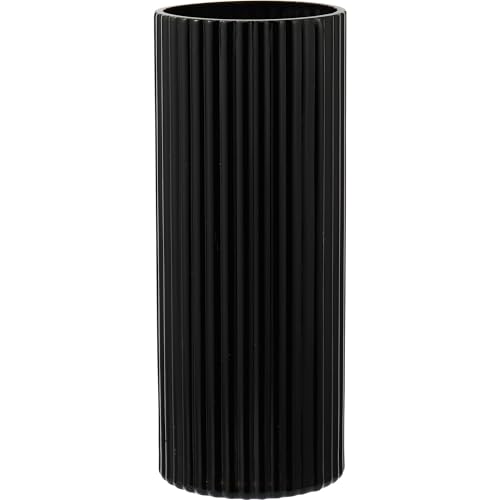 Black Glass Vase for Flowers, Ribbed Glass Vase for Tulips, Black Modern Vases, Tall Cylinder Glass Vases for Living Room, Bedroom, Dining Table, Office, Wedding, Bookshelf, 12 Inches - color: Black, size: 12''