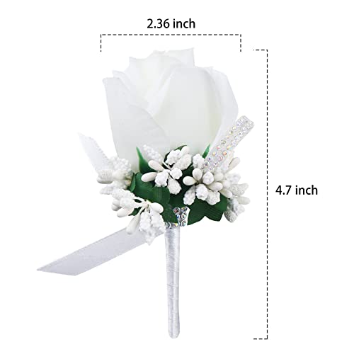 White Wedding Rose Boutonniere with Pins for Men Wedding Best Man Groomsmen Corsage Groom Boutonnieres for Ceremony Party Prom (Boutonniere- White, 6 Packs) - color: Boutonniere- White, size: 6 Packs