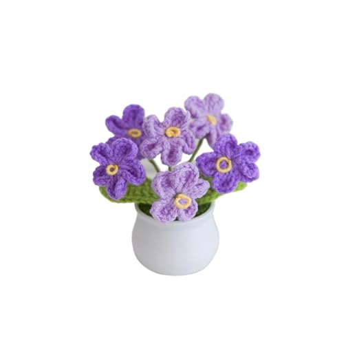 Artificial Crochet Flowers, Handmade Knit Floral Arrangements for Home Decor, Wedding Bouquet Centerpiece Gift for Mother’s Day, Birthday, Anniversary, Kitchen, Office Desk (Purple-A) - color: Purple-a