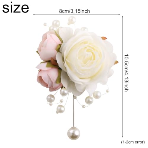 Wrist Corsage and Boutonniere Set for Groom Groomsmen Men Suit Bride Bridesmaid Artificial Flower Wrist Corsage for Wedding Prom Homecoming Party Ivory and Pink - color: 1 Boutonniere & 1 Corsage (Ivory & Pink)