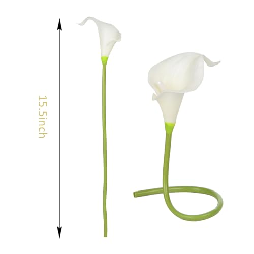 Calla Lily Bridal Wedding Festival Decor Bouquet Real Touch Latex Flower Bouquet Pack of 20 (White) - color: Pure White