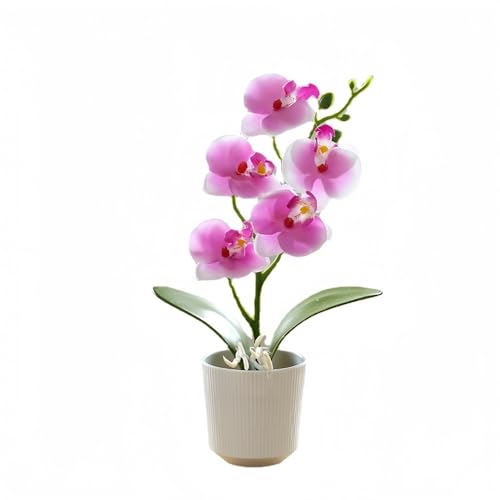 10.2" Orchids Artificial Flowers Fake Orchid Plant Potted Butterfly Orchid Silk Flowers Decor for Home Living Room Bathroom Wedding Office Decoration (Purple) - color: Purple