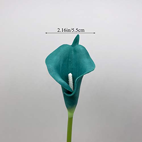 Crafjie 22pcs 13.4 Inch Peacock Blue Lataex Real Touch Artificial Calla Lily Flowers, for Home Decor for Spring Flowers, Home Kitchen, Wedding Decorations, and centerpieces. - color: Peacock Blue