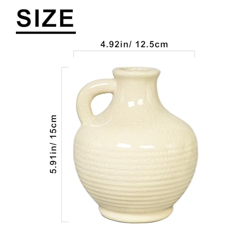 Sunddo White Ceramic Vase 6 Inch - Small Modern Flower Vase for Home Decor, Decorative Vases with Handle, Boho & Minimalist, Living Room Cabinet Table Centerpieces Wedding Beige - color: Modern White - 6, size: 6 Inch