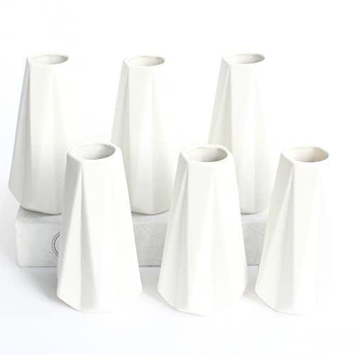 YANLING Modern White Vase for Flowers Set of 6, White Ceramic Vases for Pampas Grass Small Boho Vases for Home Decor, Minimalism Style for Modern Table Shelf 6 Inch - color: Style B