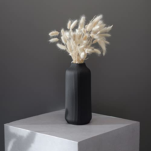 flature Ceramic Vase in Nordic Style, Decovase Large for Pampas Grass as Boho Deco, Vase Black Matt 8 inch for Flowers, Scandinavian Design Home Decoration for Fresh Flowers, Dried Flowers (Size M) - color: Black, size: Single Medium