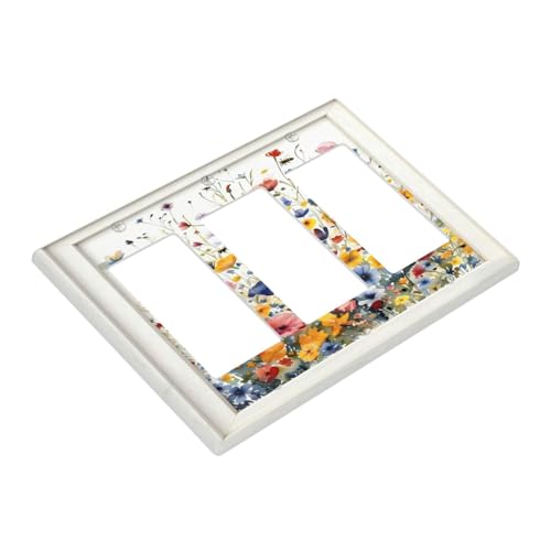 Decorative Art Light Switch Covers Watercolor Wildflower Bouquet 3 Gang Triple Rocker Outlet Switch plate GFCI Faceplate GFCI for Home Decor - color: Watercolor Wildflower Bouquet, size: 3-Gang Rocker /6.38 x 4.49 IN