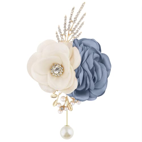 Satin Rose Corsage and Boutonniere Set for Bride Groom Bridesmaids Groomsmen Wedding Homecoming Flowers Prom Party Suit Accessories (Dusty Blue) - color: Dusty Blue