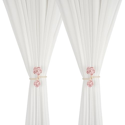SUQ I OME 2 Pieces of Handmade Artificial Rose Flower Curtain Holdbacks Clips Window Drape Twist Tie Backs for Women, Girls Bedroom Decorative Draperies Holdbacks (Pink) - color: Pink