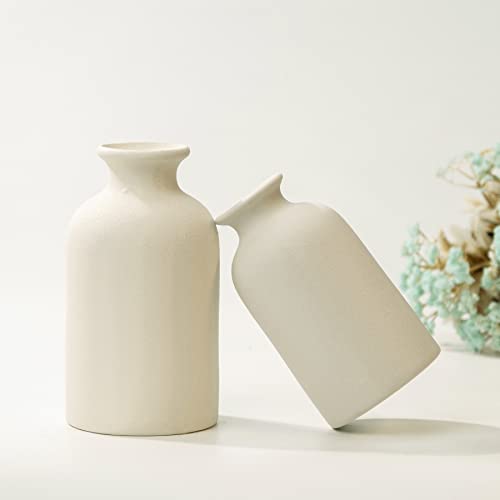 White Ceramic vases Home Decor 2pcs Small vase Set Boho vase Modern Farmhouse Decor (White) - color: White