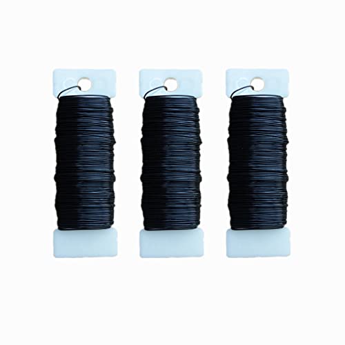 3 Rolls 22 Gauge Black Paddle Wire Flexible Floral Wire for Flower Arrangement, Wreath, Garland - color: Black