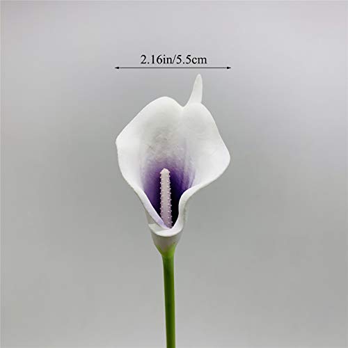 Crafjie 22pcs 13.4 Inch Lataex Real Touch Artificial Calla Lily Flowers, for Home Decor for Spring Flowers, Home Kitchen, Wedding Decorations, and centerpieces. (Purple in Center) - color: Purple in Center