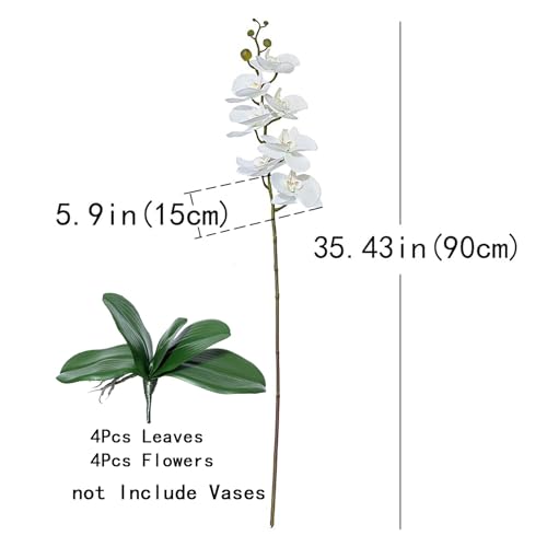 DUYONE Artificial Orchid Plant, 35 Inch 4 Pcs Phalaenopsis Flowers with Leaves, Real Touch Orchid Stems for Home Decoration - color: Flowers 4pcs With 4 Leaves(not Include Vases)