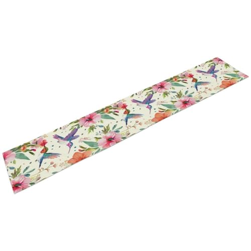 Flowers Birds Spring Table Runner, Colorful Birds Branches Blue Floral Seasonal Kitchen Dining Table Decoration for Home Party Decor 13x36 in - color: Bird_8, size: 13x36inch