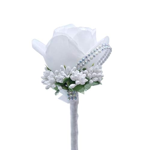 2 PCS Wedding Boutonniere Groom Groomsman Corsage Rose Silk Flower Suit for Wedding Prom Homecoming White - color: White