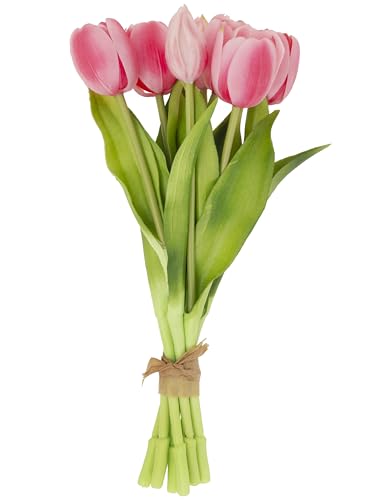 Boston International Artificial Faux Flowers Spring Tulips 8-Flower Bundle Bouquet, 12.5", Pink - color: Pink, size: 12.5"