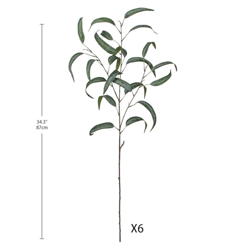 Faux Eucalyptus Stems - 34' Long Fake Salix Leaves 6 Pcs Artificial Greenery Stems for DIY Bouquet Arrangements, Centerpieces, Shower Decorations - color: We Green, size: 6Pcs