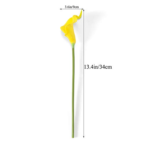 Crafjie 22pcs 13.4 Inch Yellow Lataex Real Touch Artificial Calla Lily Flowers, for Home Decor for Spring Flowers, Home Kitchen, Wedding Decorations, and centerpieces. - color: Yellow