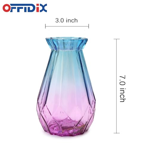 OFFIDIX Glass Vase Gradient Multicolor with Geometric Faceted Design Flower Vase for Weddings, Events, Decorating, Arrangements, Flowers, Office, or Home Decor - color: A-blue Purple Gradient