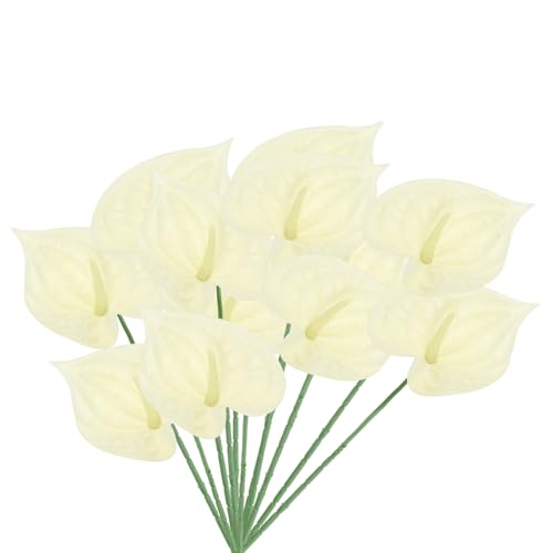 PATIKIL 13" Artificial Anthurium Lily Flowers, 10 Pack Permanent Flower Floral Arrangements Bouquet for Home Decor Bridal Wedding Festival Party, Beige - color: Beige