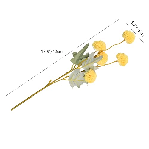 Mandy's 6 Stems Silk Yellow Kiku Ball Flowers | Artificial Chrysanthemum Stems for Home Summer Décor Realistic Faux Floral Arrangement Minimalist Elegant Style - color: Yellow
