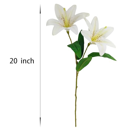 Artificial Ivory White Lilies Flowers,10Pcs Faux Lily Flower,20''Tiger Lily Branch with 2 Full Blooms, Faux Fake Lilies Plants for Wedding Bouquet Home Party Indoor Floral Arrangements - color: Ivory White