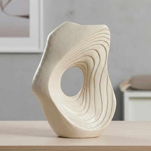 Sunddo Donut Vase - White Ceramic Vase for Home Decor - 11 Inch Modern Boho Vases for Pampas Grass, Entryway, Wedding, Fireplace, Kitchen Counter Decor - color: White, size: 11 inch