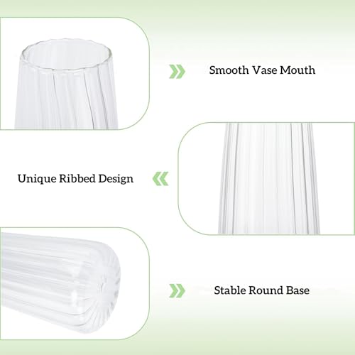 8.3in Clear Glass Vase for Flowers, Ribbed Flower Vase for Table Centerpiece Wedding Home Decor, Modern Glass Vases for Living Room, Bedroom, Dining Table, Office, Birthday Housewarming Gift (Striped) - color: Striped
