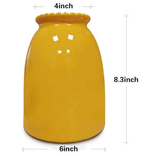 hjn Yellow Ceramic Vase Modern Minimalist Table Centerpiece, Round Smooth Flower Holder for Living Room, Shelf, Mantel, Wedding & Home Decor-8.3" H - color: Yellow-8.5inch