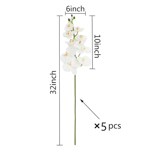 Artificial Phalaenopsis 5 Pcs Artificial Flowers Artificial Orchid Flowers Stem Fake Plants for Décor (White) - color: White