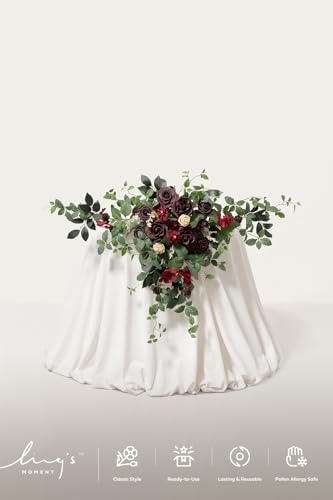 Ling's moment 2PCS Burgundy Artificial Floral Swags Wedding Arch Flowers Table Centerpieces Dark Red Rose Garland Wine Red for Sweetheart Head Table Easel Wall Entryway Board Backdrop - color: Red-bordeaux Red