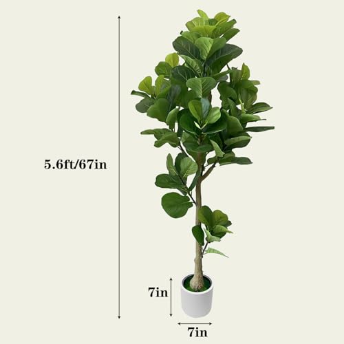 5.6FT Artificial Fiddle Leaf Fig Tree with White Pot, 2 Pack Faux Plant Indoor Outdoor Fake Tree for Home, Office, Living Room Decoration - size: 5.6ft