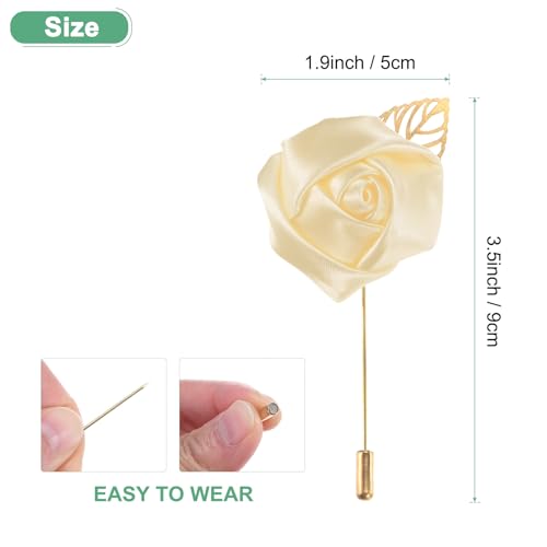 M METERXITY 1-Pack Flower Lapel Pins for Men, Golden Leaf Rose Boutonnieres Pin Groom Boutonnieres for Wedding/Dance/Party, Men Lapel Pins for Suits Satin Flower Corsage [Lotus Color] - color: Lotus Color