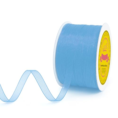 Light Blue Organza Ribbon 1/4 inch x 200 Yards Sheer Chiffon Ribbon for Gift Wrapping Wedding Invitations Party Decoration Bridal Bouquets Crafts - color: Light Blue, size: 1/4" X 200 Yards