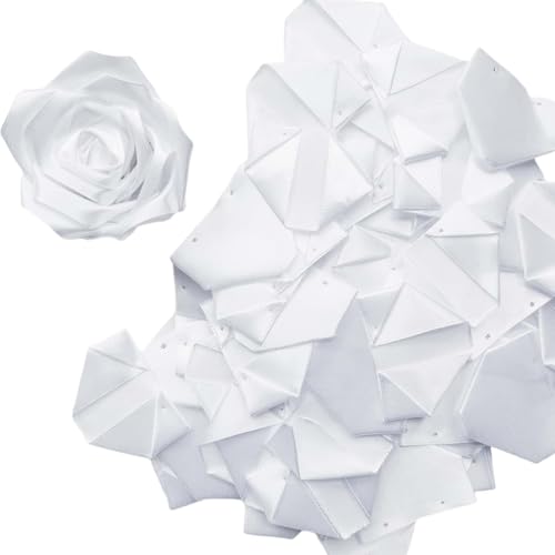 100 Pcs Pre-Made Satin Petals for Eternal Roses, Half-Finished DIY Craft Kit for Wedding, Birthday, Anniversary Bouquets(White) - color: 100 Pcs White