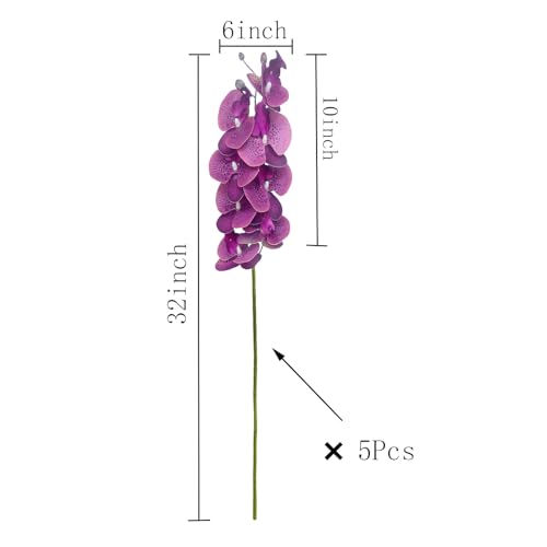 Artificial Phalaenopsis 5 Pcs Artificial Flowers Artificial Orchid Flowers Stem Fake Plants for Décor (Purple Spot) - color: Purple Spot