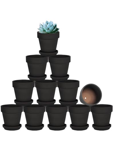 vensovo 3 inch Black Terracotta Clay Pots for Plants with Saucer - 12 Pack Small Terra Cotta Planter Great for Garden Windowsill Indoor & Outdoor Wedding Favors Gifts - color: Black