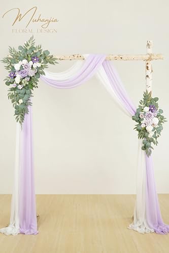 Muhanjia Artificial Arch Flowers Kit(Pack of 4),2Pcs Artificial Flower Arch Decor, 2Pcs Drapes, Ceremony and Reception Background Rose Decoration, Light Purple Flora Outdoor Party Decor - color: Light Purple