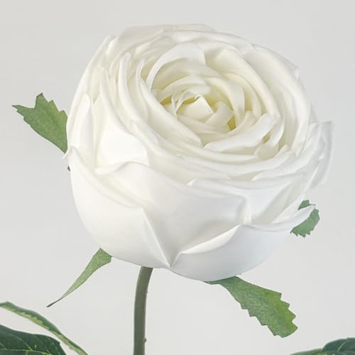 5Pcs White Real Touch Silk Flowers - Lifelike Roses Peony | Lifelike White roses & peonies with soft latex touch, no watering needed. Perfect for wedding bouquets, home decor & DIY - color: White