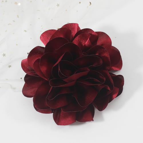6.3 Inches Large Rose Flower Brooches and Pins for Women | Rose Flower Hair Clips & Brooches for Women Dresses | Hat Pins for Clothes, Burgundy - color: Burgundy