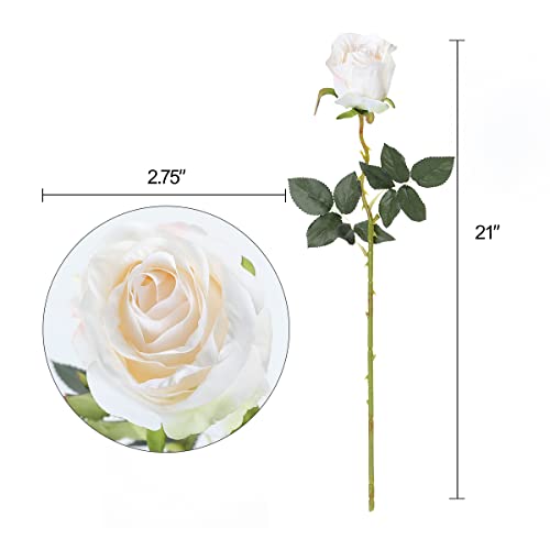 Nubry Artificial Silk Rose Flower Single Stem Lifelike Vintage Fake Rose for Wedding Bouquet Floral Arrangements Home Party Centerpiece Decoration, 10pcs (Vintage Ivory) - color: Vintage Ivory
