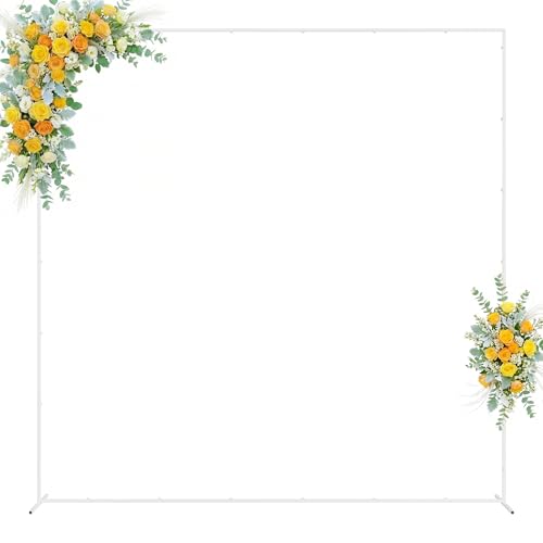 Wokceer Wedding Arch Backdrop Stand Square 8 x 8 FT White Backdrop Stand Metal Balloon Arch Frame for Wedding Birthday Party Garden Arbor Anniversary Event Decor - color: White, size: 8FT x 8FT