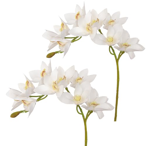 XIYUAN 28.5inch Artificial Phalaenopsis Flowers 2 Bunch 10 Large Petals Orchids Fake Cymbidium Flowers Artificial Orchid Flowers Stem Plants Latex Phalaenopsis Branches for Home Décor (White) - color: White 10 Heads